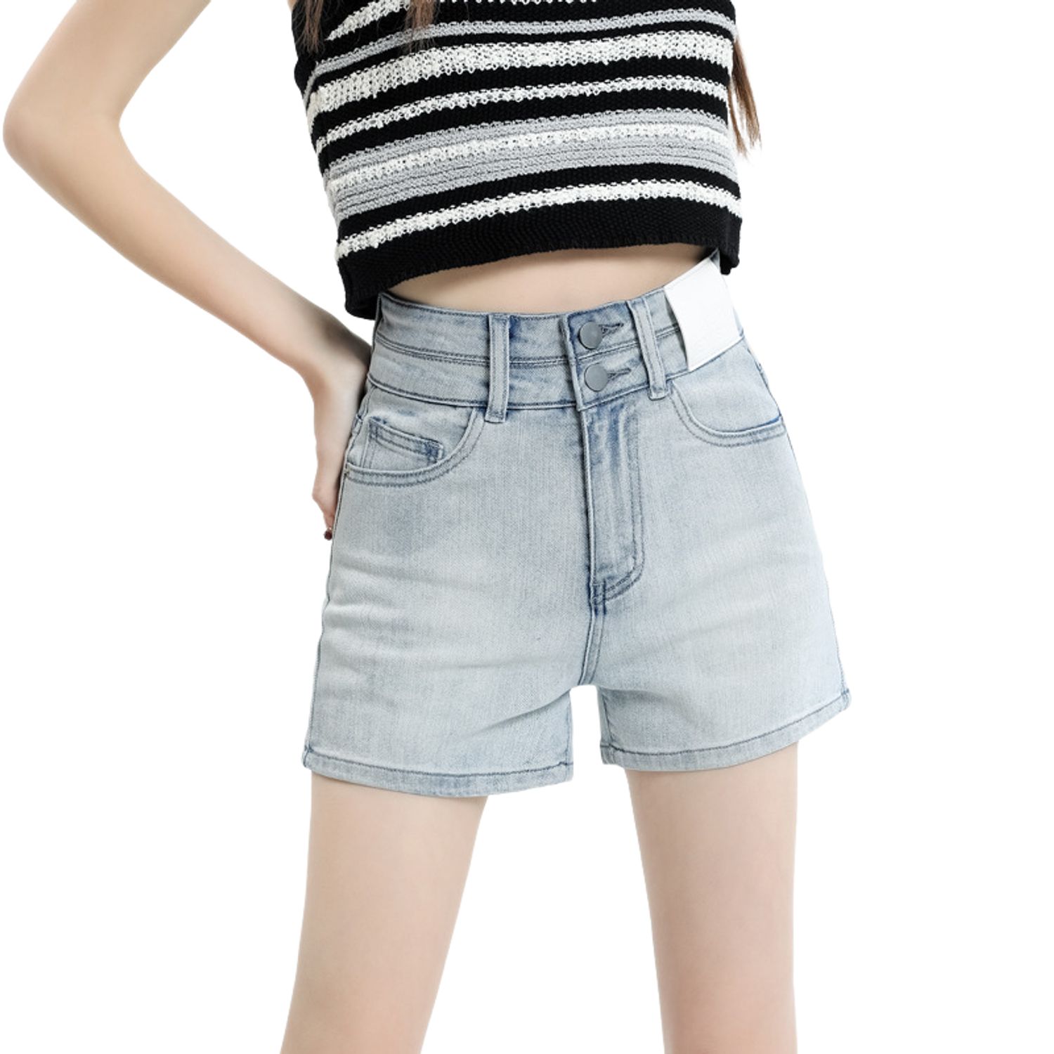 BLWOENS Pantalones cortos vaqueros de verano para mujeres Azul