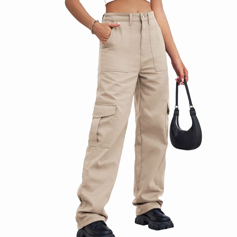 BLWOENS - Pantalones cargo elásticos de cintura alta para mujer - Khaki