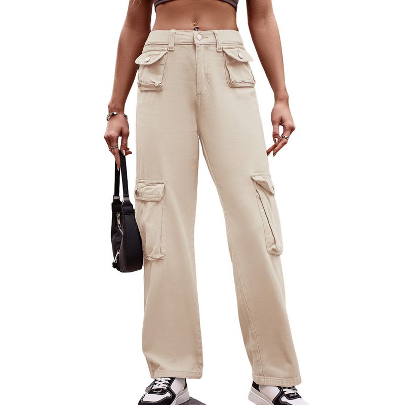 BLWOENS - Pantalones cargo elásticos de cintura alta para mujer - Khaki