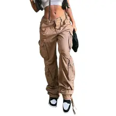 BLWOENS - Pantalones cargo elásticos de cintura alta para mujer - Khaki