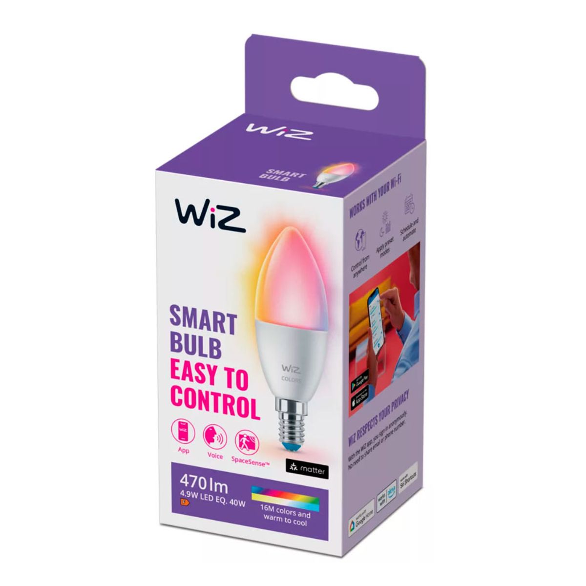 WIZ - Ampolleta Vela C37 RGB WiFi 40W WiZ E14