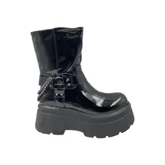HERIEL - Bota Negra Charol Plataforma Mujer.