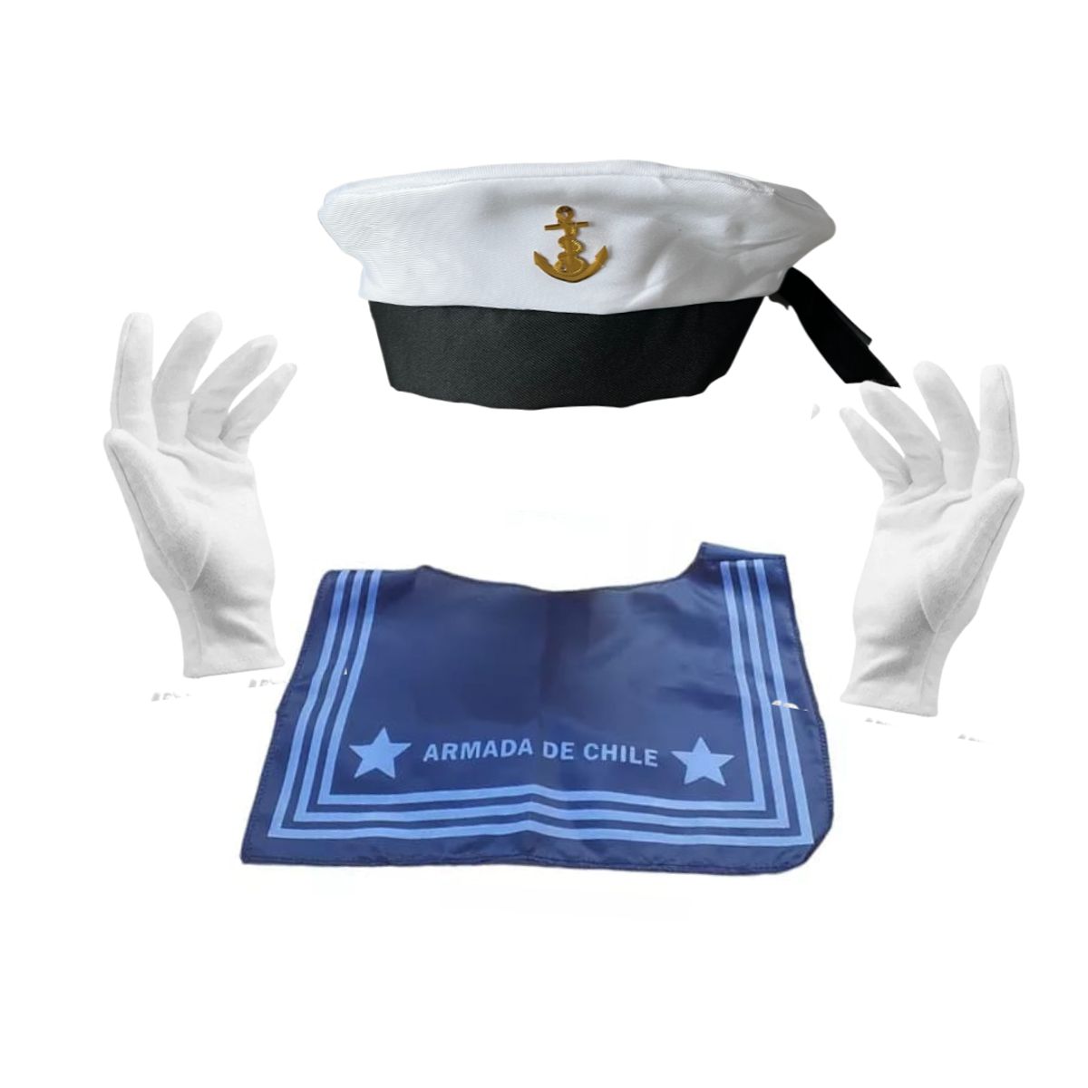 GENERICO - Gorro Marinero+ Pechera + Guantes Para Disfraz Niños