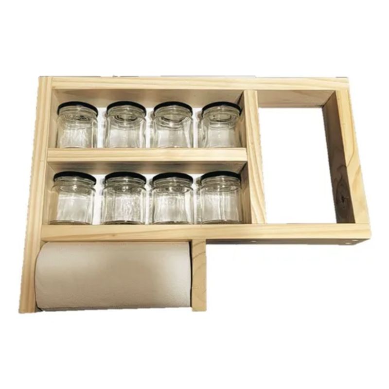 GENERICO - Especiero Repisa 2 Estantes Porta Rollo Madera Con Frascos