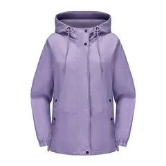TIOZONEY - Chaqueta cortaviento suelta con capucha para mujer-Morado