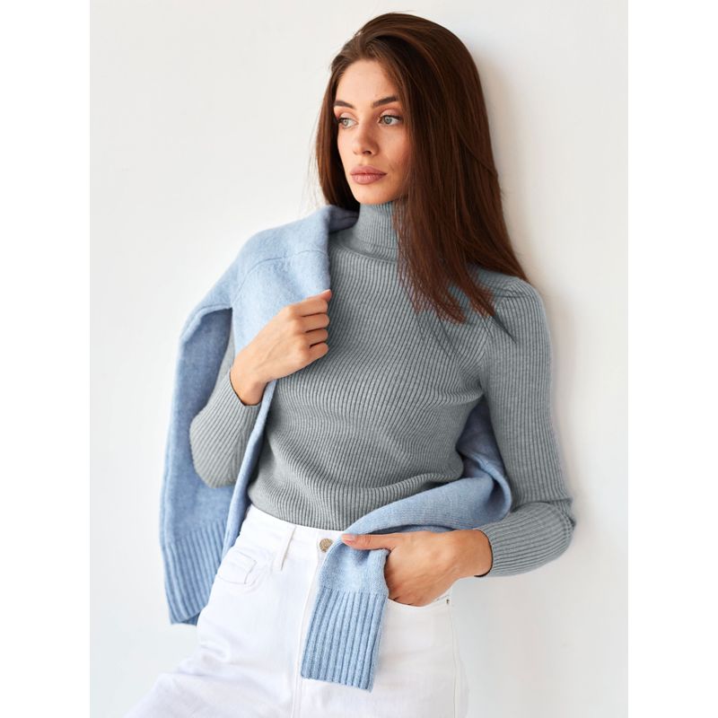 TIOZONEY - Sweater De Cuello Alto Mujer - Gris