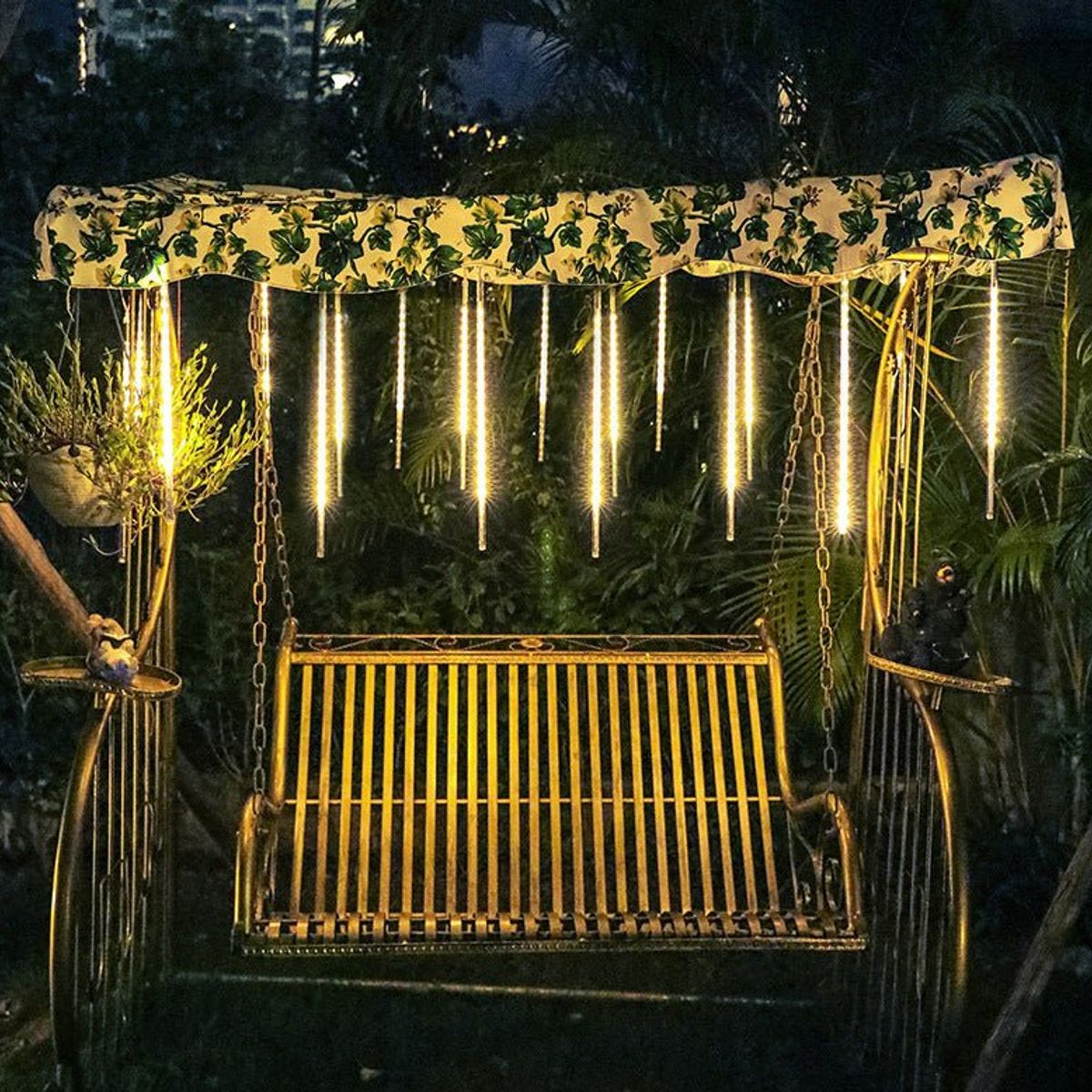 GENERICO - Lluvia Meteoritos Solar - Luz Led Cálido 8 Tubos IP65