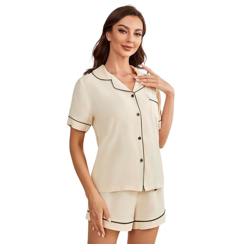 BLWOENS - Pijama de verano para mujeres - 2 piezas - Beige