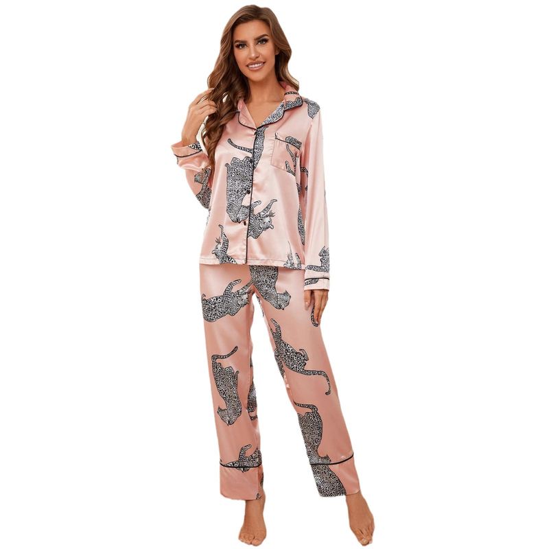 BLWOENS - Pijamas de manga larga y pantalones largos para mujeres - 2 piezas - Naranja