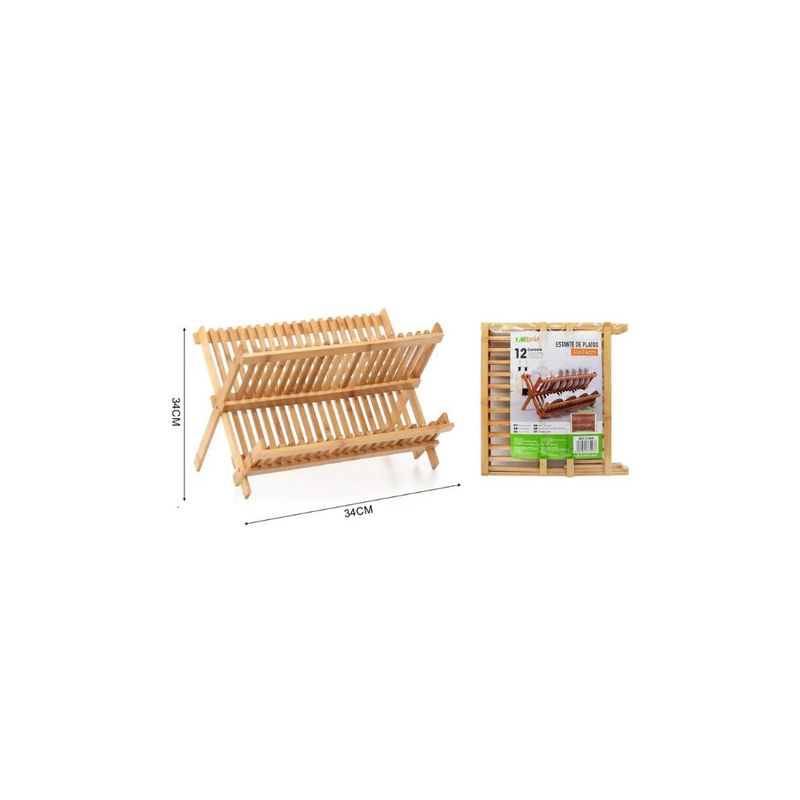 GENERICO - ESTANTE ORGANIZADOR DE PLATOS DE MADERA 34X34CM