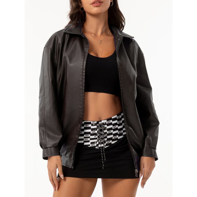 TIOZONEY - Chaqueta de PU para mujer con cinturón
