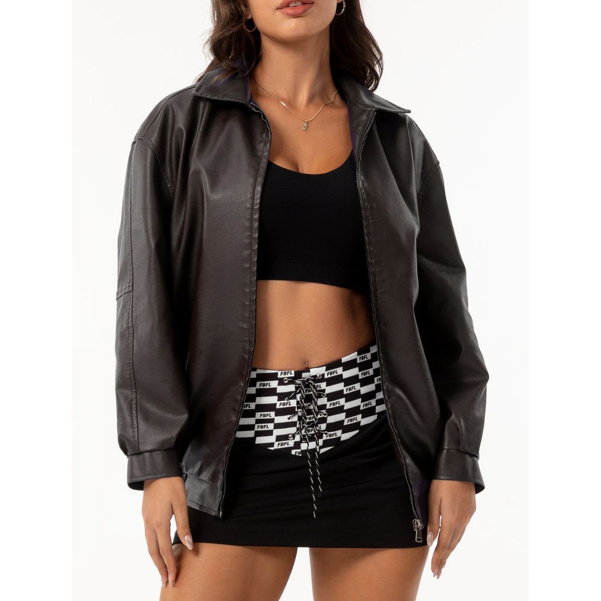 TIOZONEY - Chaqueta de PU para mujer con cinturón