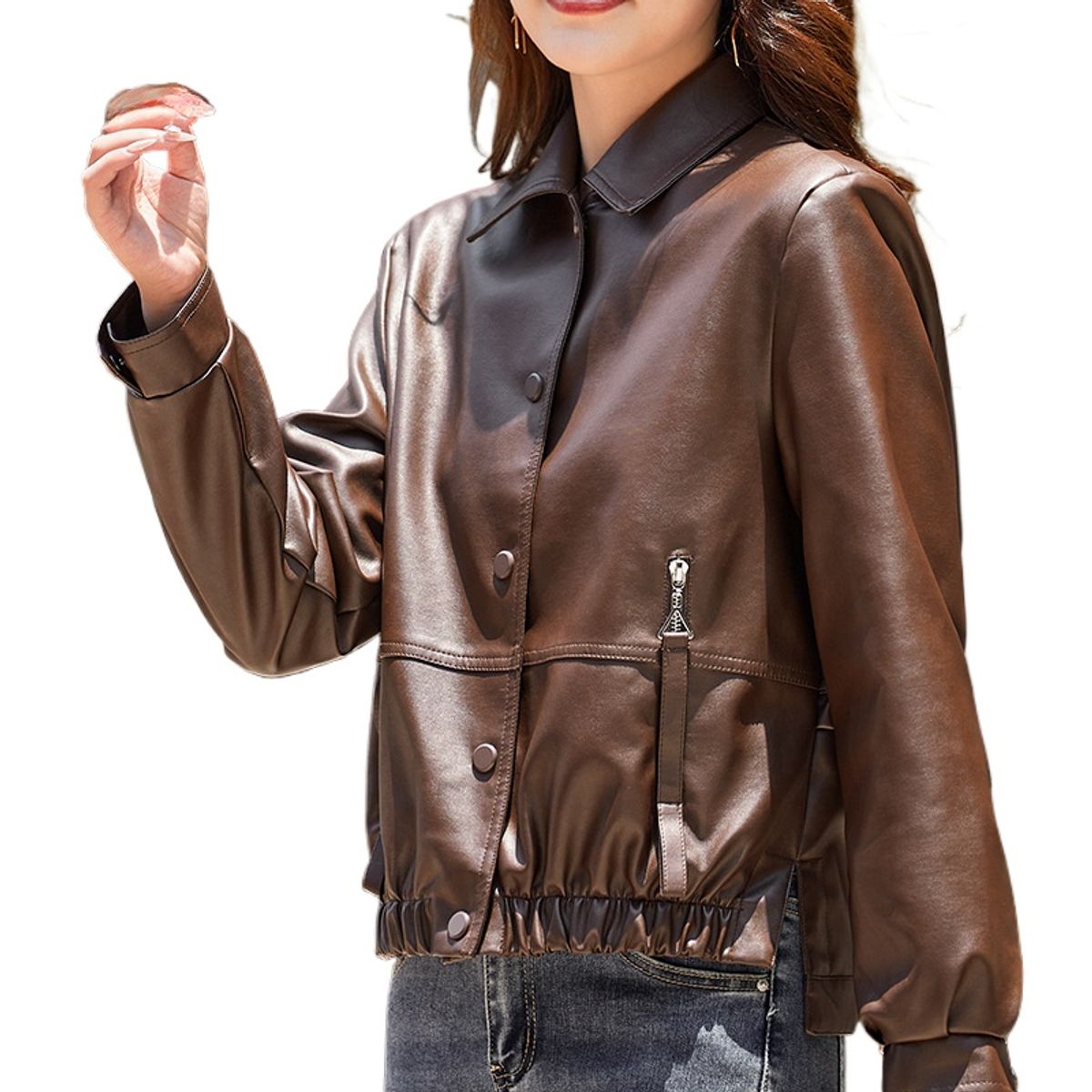 TIOZONEY - Ropa de PU para mujeres delgadas - Café