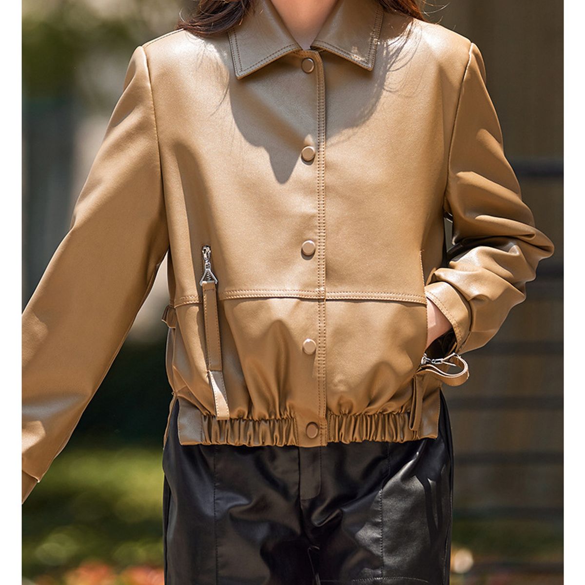 TIOZONEY - Ropa de PU para mujeres delgadas - Café