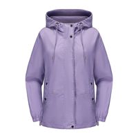 Chaqueta cortaviento suelta con capucha para mujer-Morado