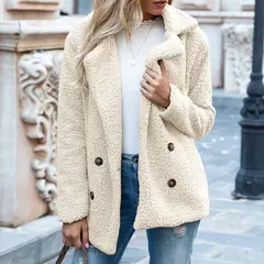 TIOZONEY - Chaqueta de felpa para mujer- Blanco