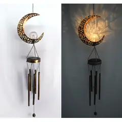 GENERICO - Colgante de Viento Solar Diseño Luna Luz Cálida - 1 m Inoxidable IP44