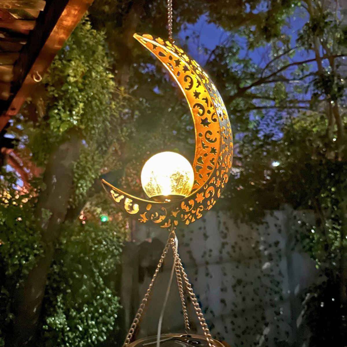 GENERICO - Colgante de Viento Solar Diseño Luna Luz Cálida - 1 m Inoxidable IP44