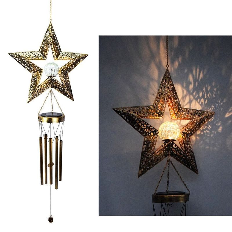 GENERICO - Colgante de Viento Solar Diseño Estrella Luz Cálida - Inoxidable IP44