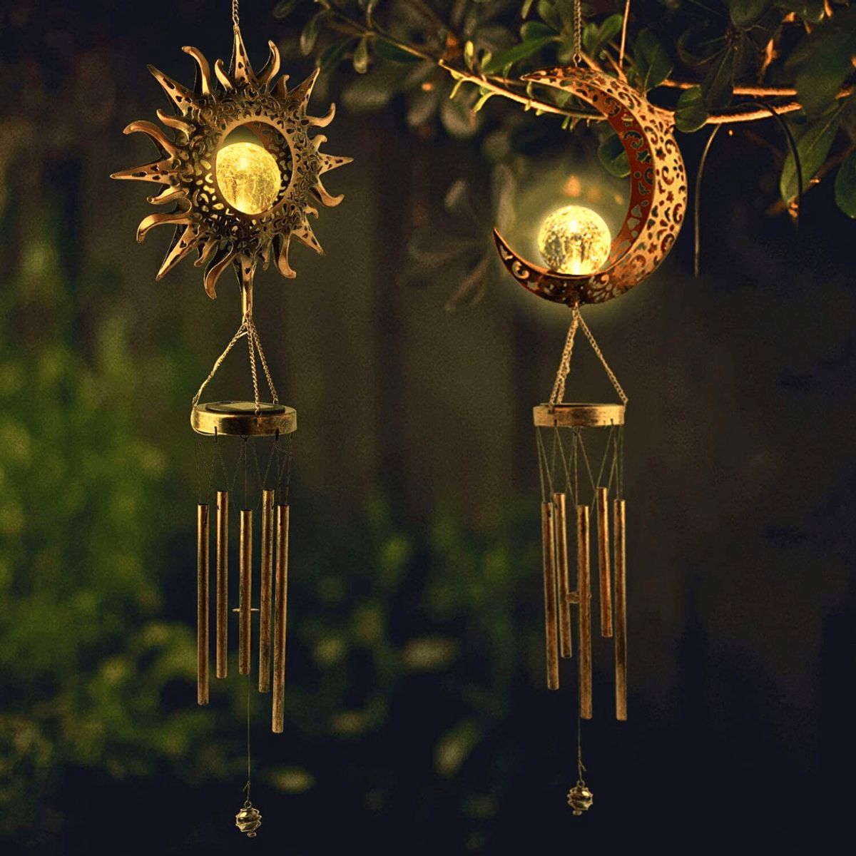 GENERICO - Colgante de Viento Solar Diseño Estrella Luz Cálida - Inoxidable IP44