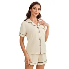 BLWOENS - Pijama de verano para mujeres - 2 piezas - Beige