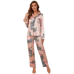 BLWOENS - Pijamas de manga larga y pantalones largos para mujeres - 2 piezas - Naranja