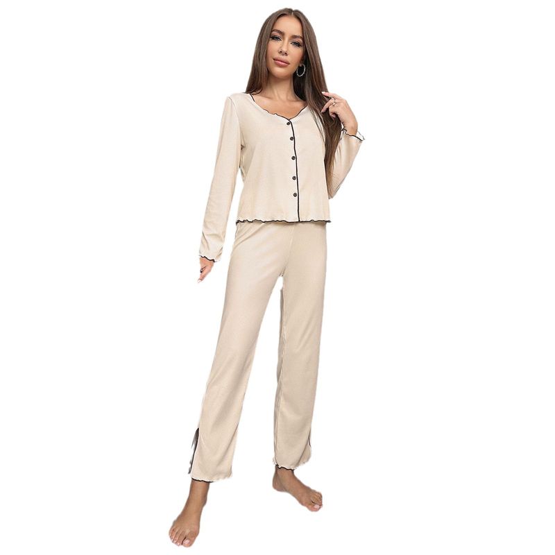 BLWOENS - Pijamas de manga larga y pantalones largos para mujeres - 2 piezas - Beige