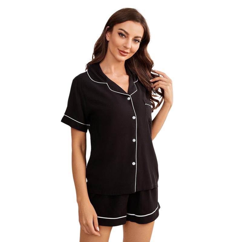 BLWOENS - Pijama de verano para mujeres - 2 piezas - Negro