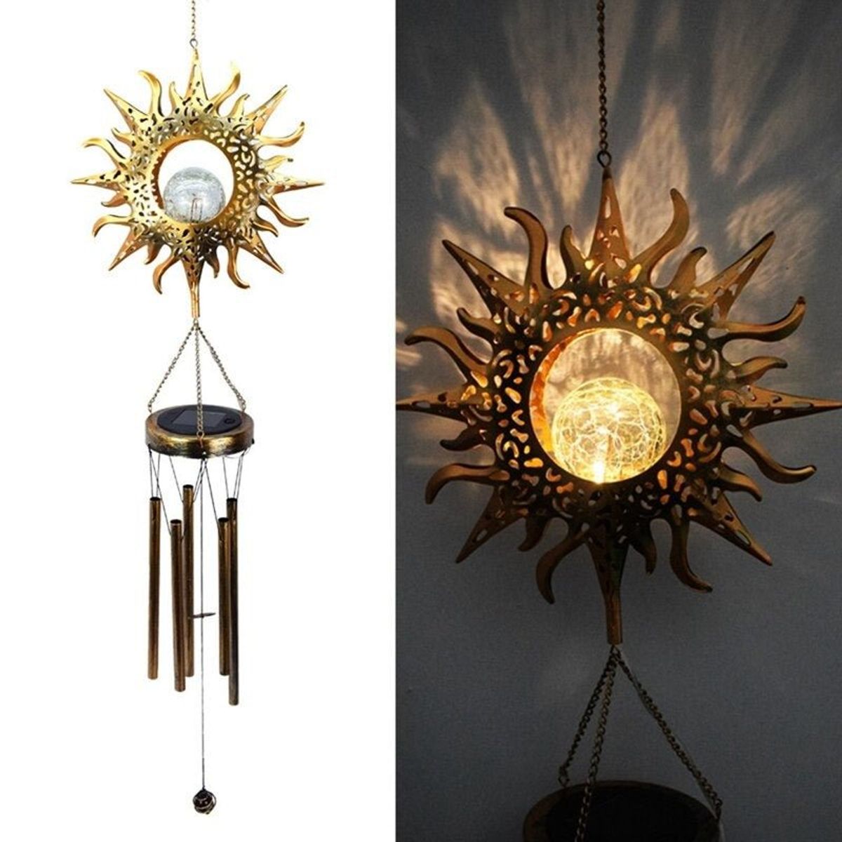 GENERICO - Colgante de Viento Solar Diseño Sol Luz Cálida - 1 m Inoxidable