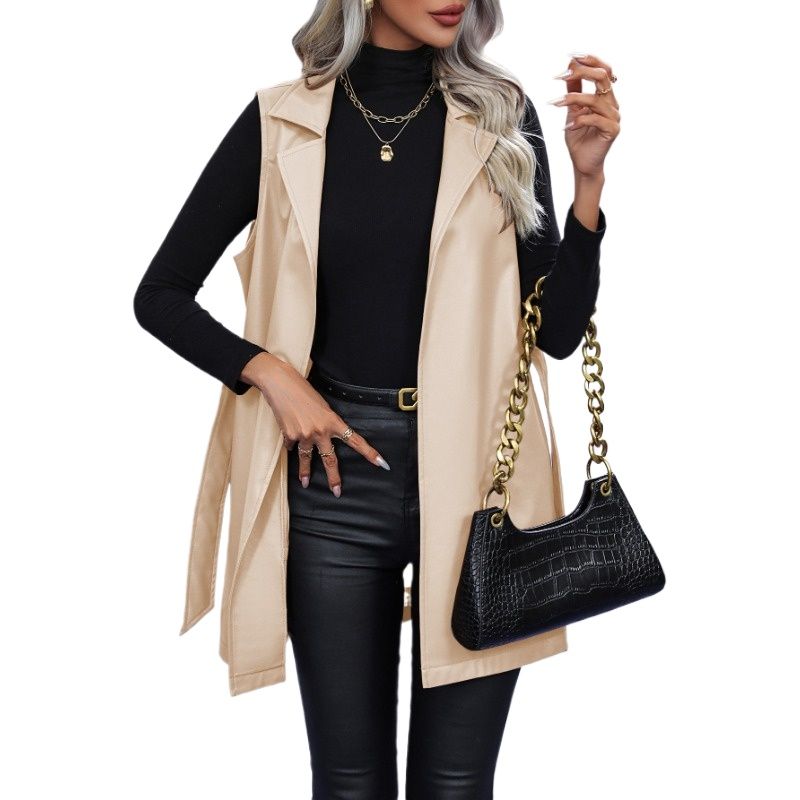 TIOZONEY - Chaqueta de piel Slim Fit sin mangas