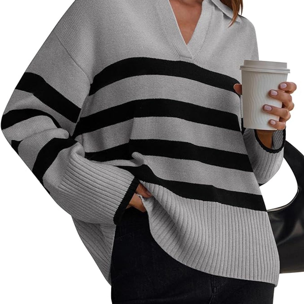 TIOZONEY - Suéteres a rayas para mujer - Gris