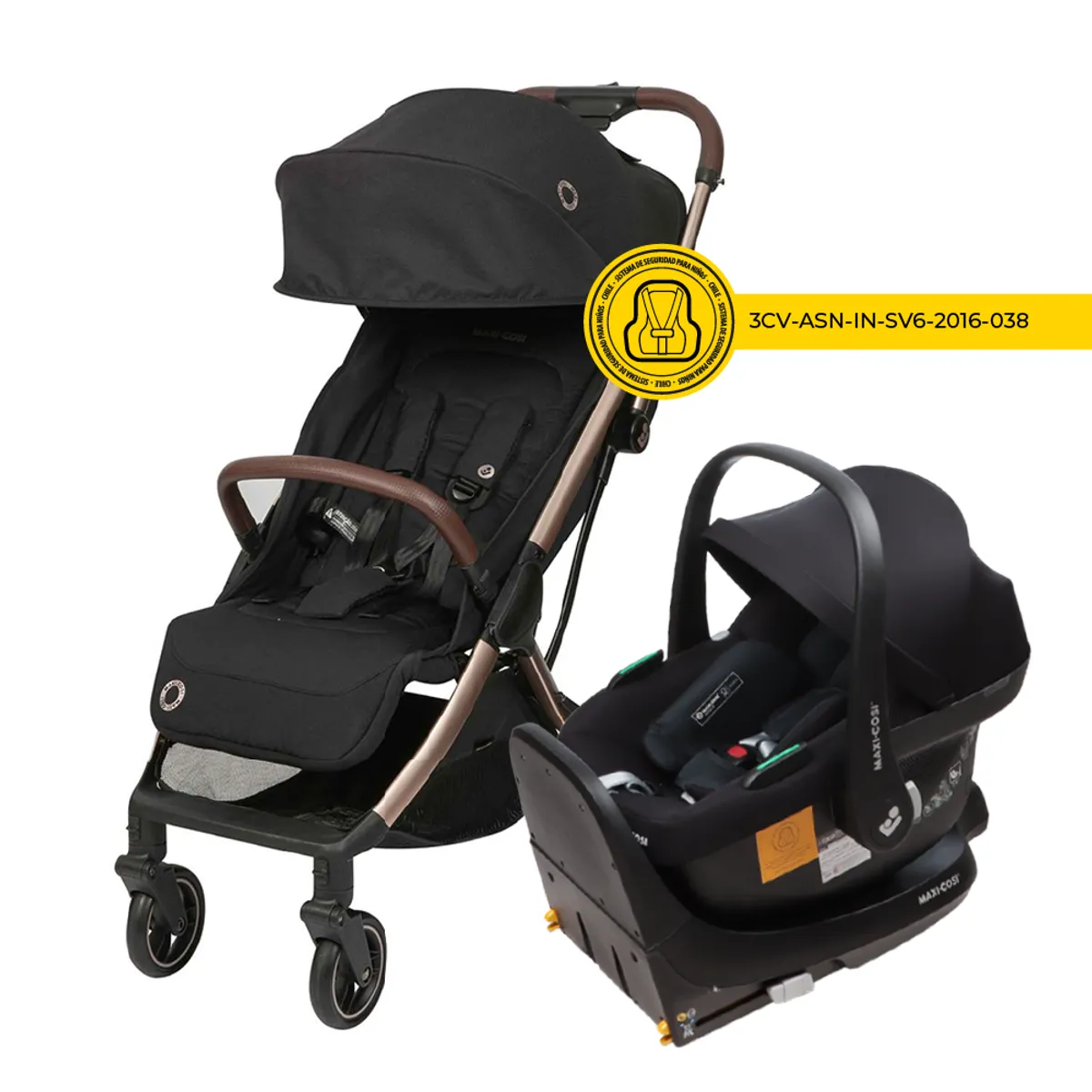 MAXI COSI - Coche Travel System Eva Black Champagne + Silla Cabriofix I-Size