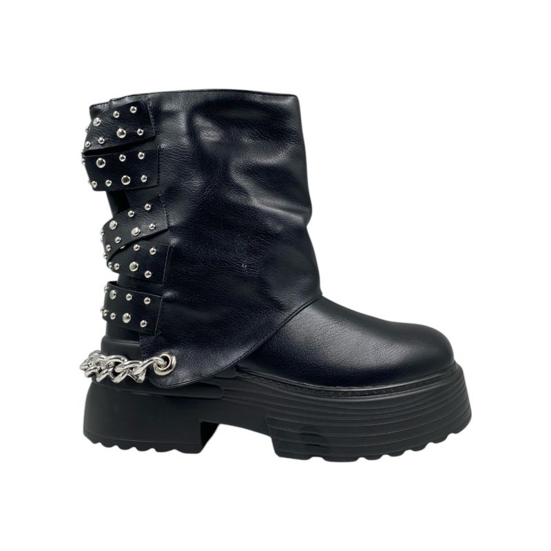 HERIEL - Bota Negra Tachas Plataforma Mujer.