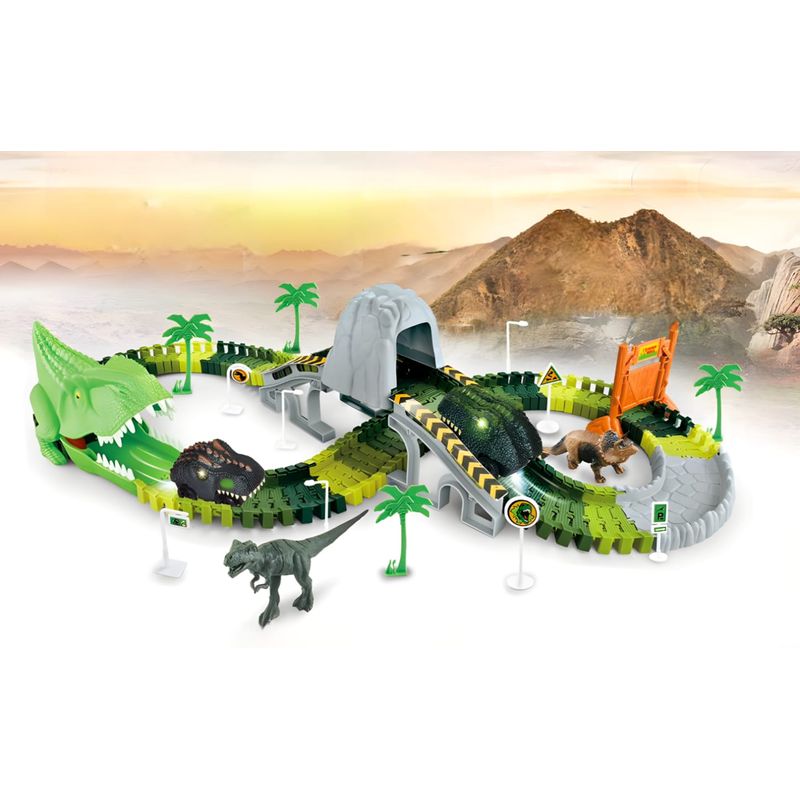 GENERICO - Pista De Dinosaurio Flexible Con Auto Dinosaurio 147 Pcs