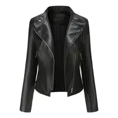 BLWOENS - Chaqueta cuero PU para mujer -Negro