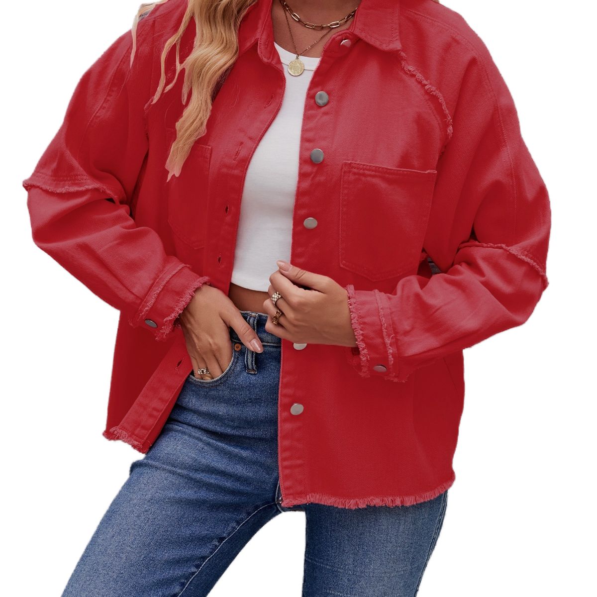 BLWOENS - Chaqueta con bolsillos y botones para mujer - Rojo