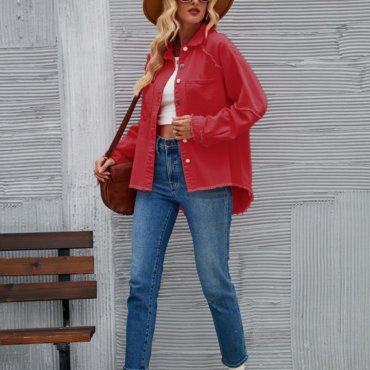 BLWOENS - Chaqueta con bolsillos y botones para mujer - Rojo