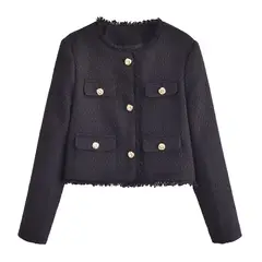 BLWOENS - Chaqueta corta con botones para mujer -Negro