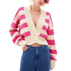 BLWOENS - Chaleco abierto con rayas para mujer -Rosado.