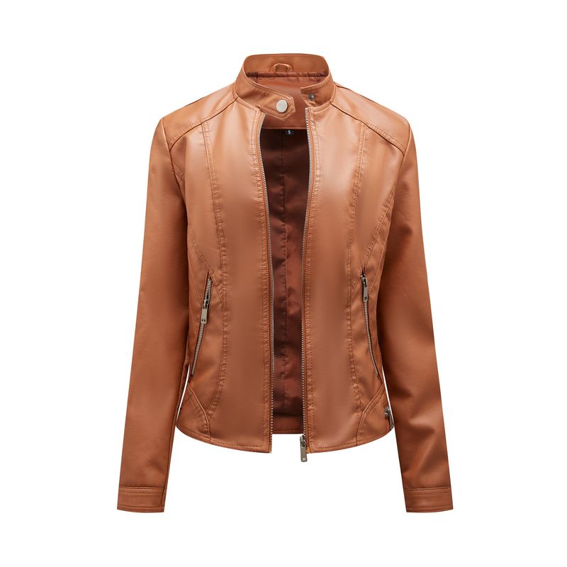 BLWOENS - Chaqueta cuero PU para mujer -Café