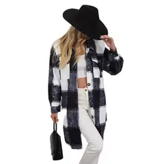 BLWOENS - Chaqueta larga a cuadros con botones para mujer - Negro.