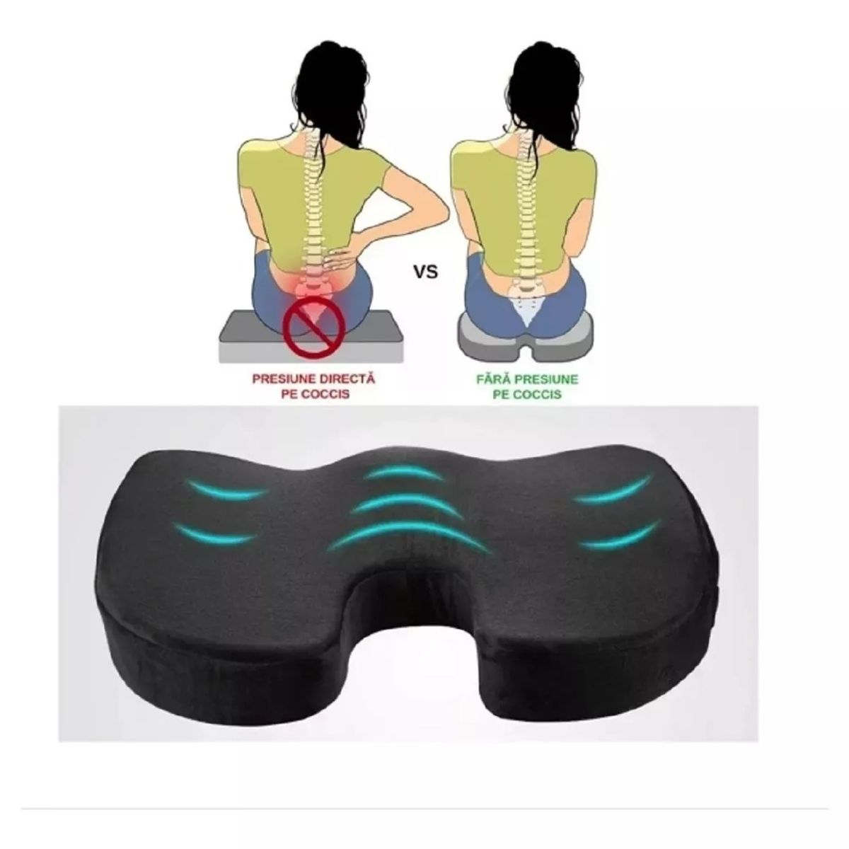 GENERICO - Cojín Coxis  Ergonómico Ortopédico Con Memoria Asiento.