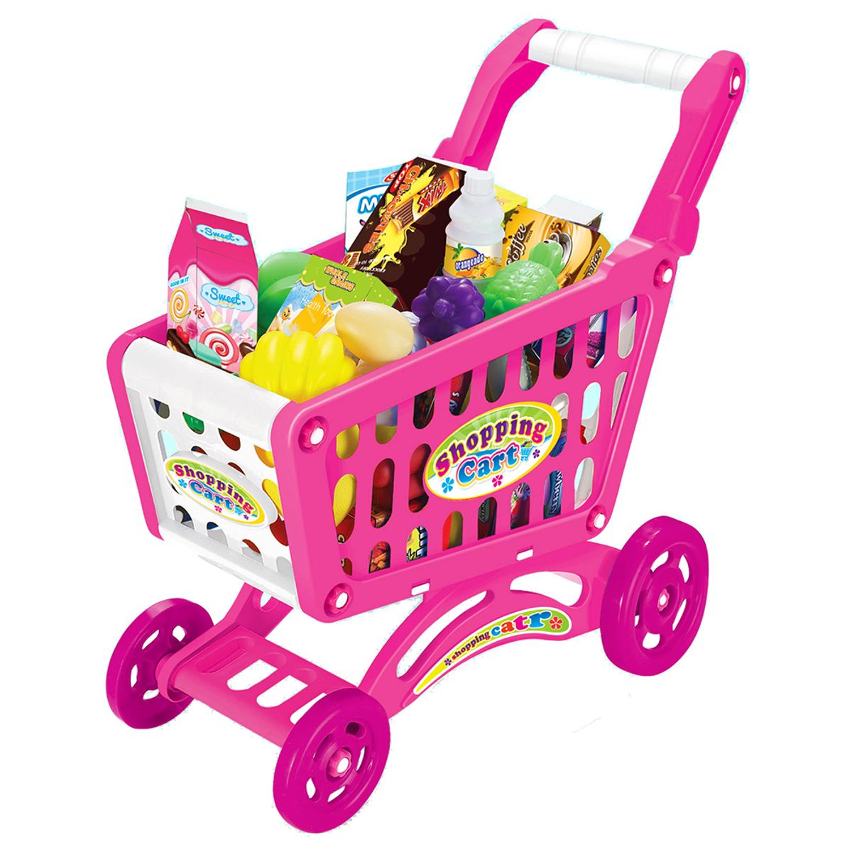 GENERICO - Carrito Supermercado Para Niños 56 Piezas Rosado Accesorios