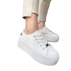 HERIEL - Zapatilla Blanca Lona Plataforma Mujer.