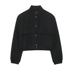 BLWOENS - Chaqueta corta con botones para mujer-Negro.