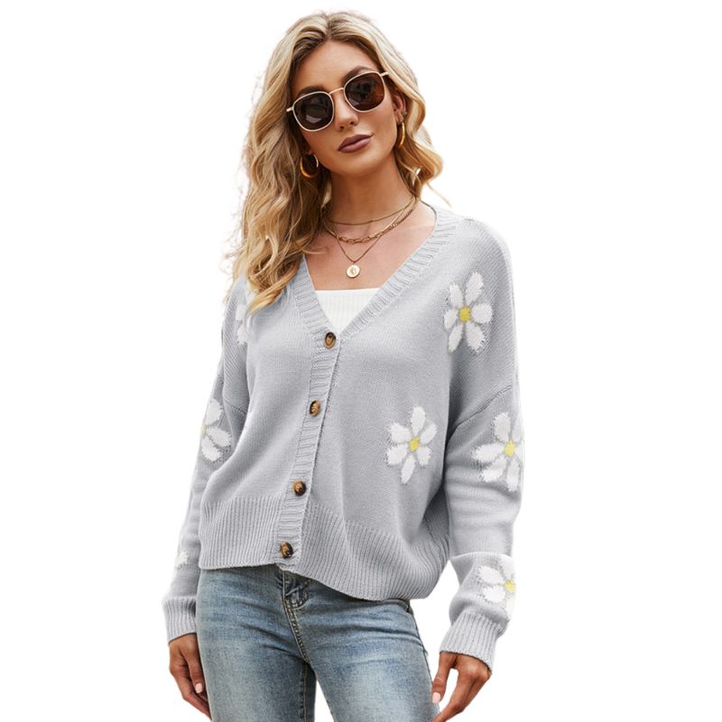 BLWOENS - Suéter con flores para mujer -Gris