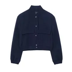 BLWOENS - Chaqueta corta con botones para mujer-Azul