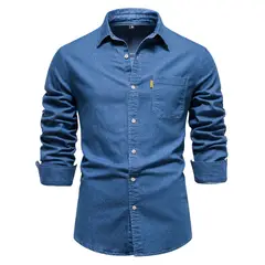 BLWOENS - Camisa con botón manga larga para Hombre - Azul