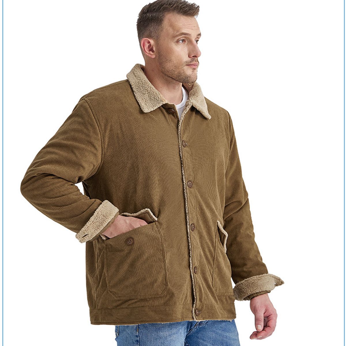 BLWOENS - Chaqueta grande con botones y bolsillos para hombre - Café