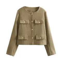 BLWOENS - Chaqueta lisa sin cuello para mujer -Verde